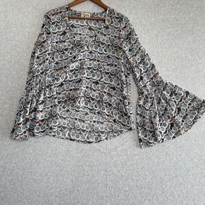 Show Me Your Mumu Blouse Geometric Womens Medium Bell Sleeves Sheer